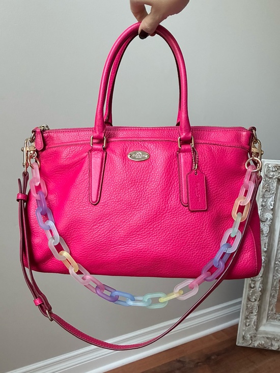 Coach Handbags - Coach Pink Pebbled Leather Satchel with Rainbow Chain EUC